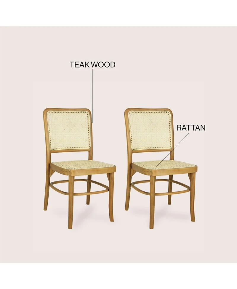 Jonathan Y Colmar Mid-Century Vintage Wood Rattan Dining Chair, Natural (Set of 2)