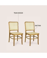 Jonathan Y Colmar Mid-Century Vintage Wood Rattan Dining Chair, Natural (Set of 2)