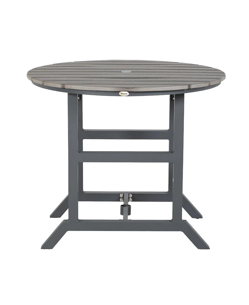 Outsunny Round Patio Table with Umbrella Hole and Aluminum Frame,