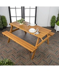 Jonathan Y Shoreham 55" Modern Classic Outdoor Wood Picnic Table Benches with Umbrella Hole