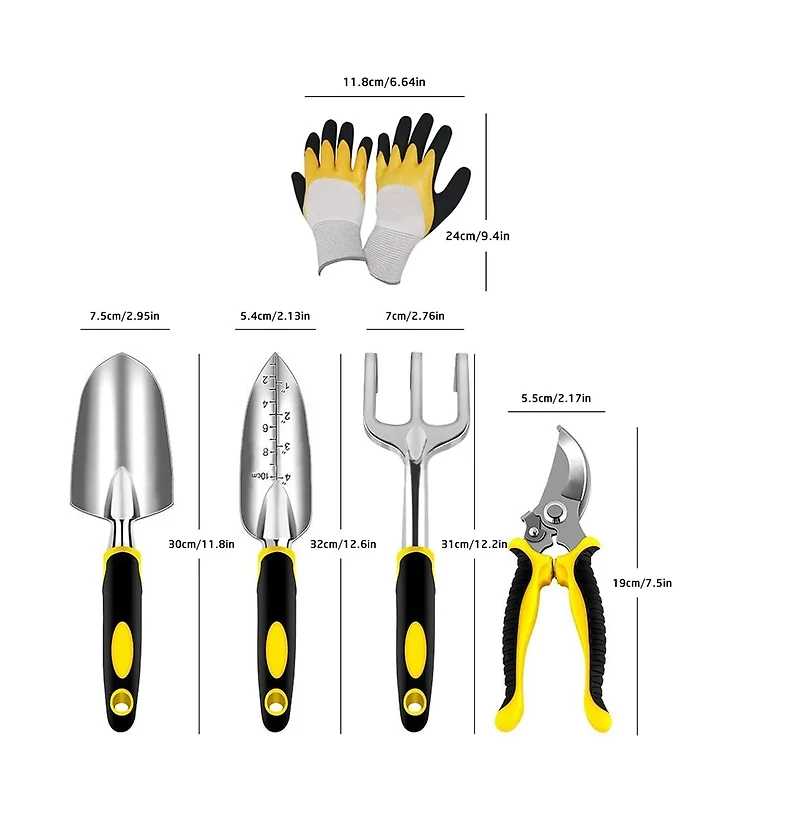 Cowin Garden Tools Set with Pruning Shears Hand Trowel Rake Transplanter Gardening Gloves 5 Piece