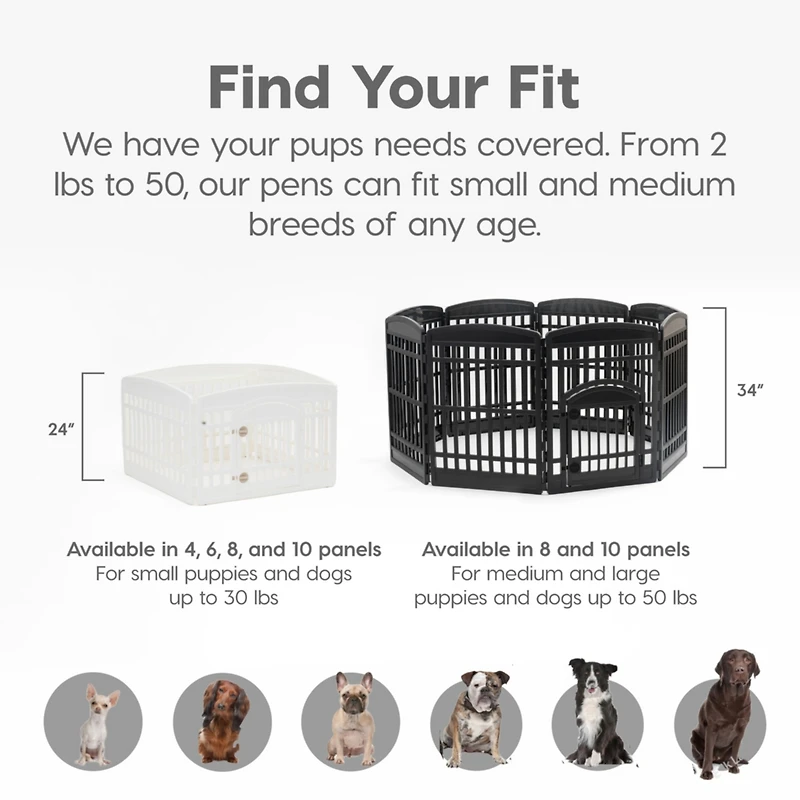 Iris Usa 35" Exercise 10-Panel Pet Playpen with Door. Small, Medium, and Large Dogs, Keep Pets Secure, Easy Assembly & Storying, Customizable, Black