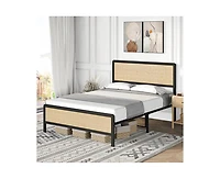 gaomon Queen Metal Bed Frame with Rattan Headboard and Footboard, Platform Safe Rounded Corners, Under Storage, Strong S