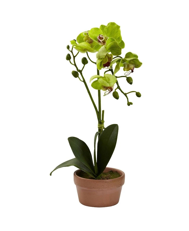 Slickblue Phalaenopsis with Clay Vase - Set of 4 Elegant Artificial Orchids for Home Decor