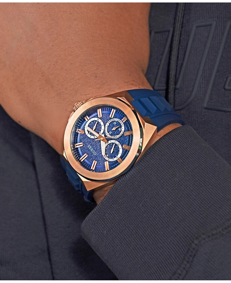 Guess Men's Multi-Function Blue Silicone Watch 46mm