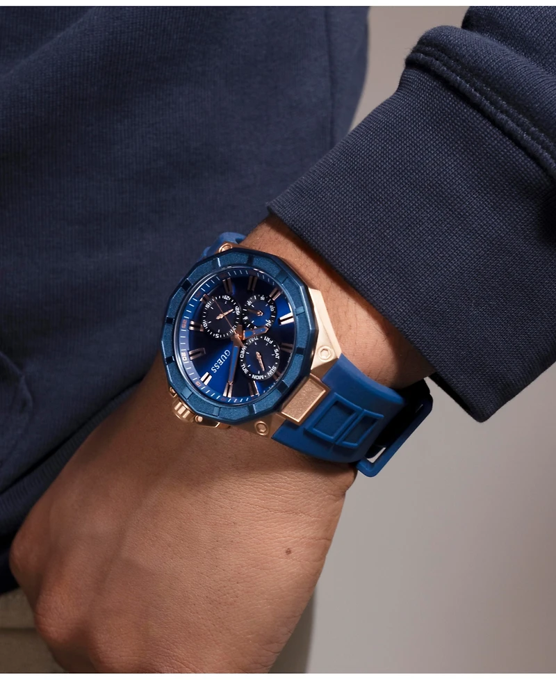 Guess Men's Multi-Function Blue Silicone Watch 46mm