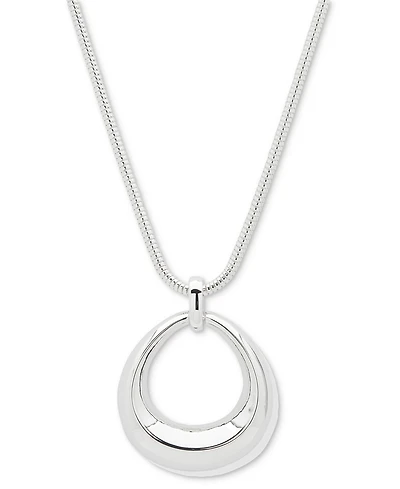 Anne Klein Silver-Tone Open Puffy Oval Pendant Necklace, 16"+ 3" extender