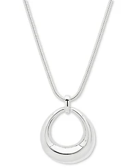 Anne Klein Silver-Tone Open Puffy Oval Pendant Necklace, 16"+ 3" extender