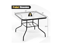 Slickblue 34 Inch Outdoor Dining Table Square Tempered Glass Table with 1.5 Inch Umbrella Hole-Black