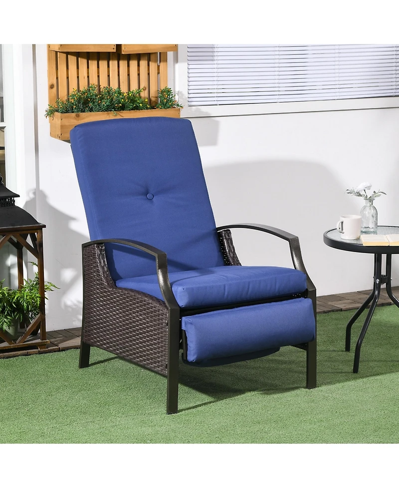 Outsunny Outdoor Recliner, Reclining Chair w/ Footrest & Cushions Dark Blue
