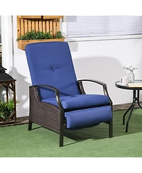 Outsunny Outdoor Recliner, Reclining Chair w/ Footrest & Cushions Dark Blue