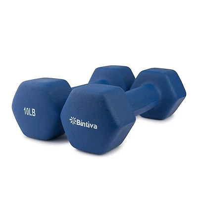 Bintiva Neoprene Hexagon shaped Dumbbells - 10 lbs