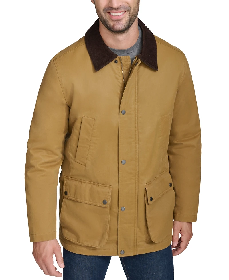 Cole Haan Men's Corduroy-Shirt-Collar Waxed Rain Jacket