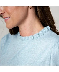 Hope & Henry Women's Organic Puff Sleeve Ruffle Edge Sweater