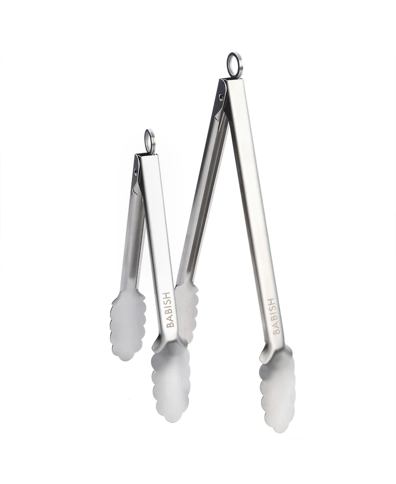 Babish 12" & 9" Locking Kitchen Tong Set, Stainless Steel
