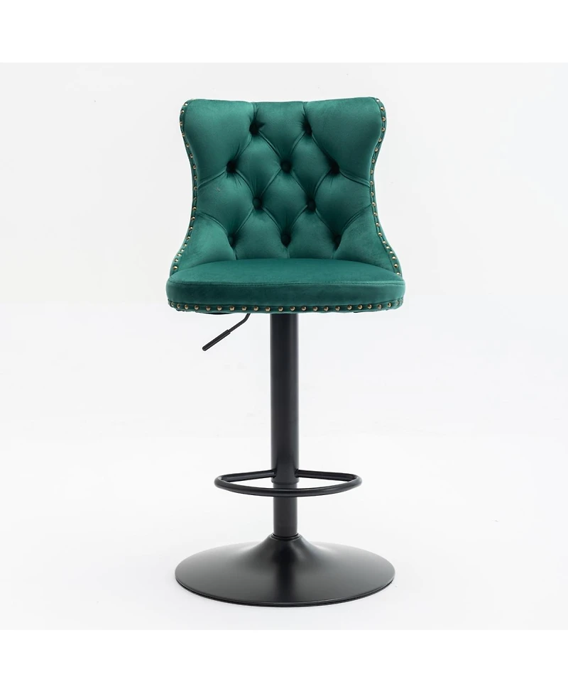 Simplie Fun Adjustable Velvet Barstools, Set of 2, Green