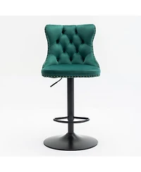 Simplie Fun Adjustable Velvet Barstools, Set of 2, Green