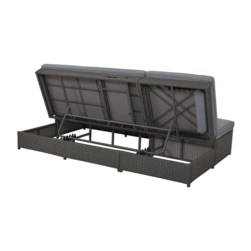 Streamdale Furniture Gray Wicker Rattan Double Sunbed Recliners for 2