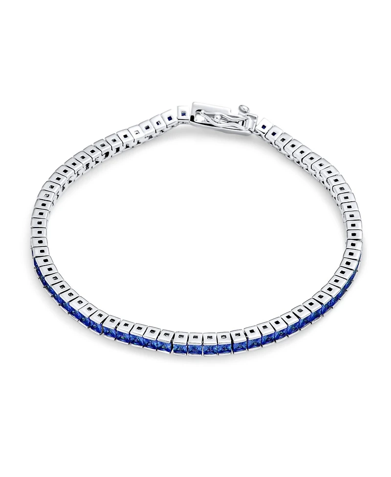 Bling Jewelry 10CT Simple Classic Cubic Zirconia Square Royal Blue Princess Cut Cz Tennis Bracelet Prom Sterling Silver