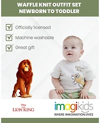 Disney Toddler Boys Mickey Mouse Lion King Donald Duck Simba Pluto Waffle Knit T-Shirt Shorts Outfit Set Newborn to