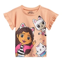 Gabby's Dollhouse Little Girls Dreamworks T-Shirt and Chambray Shorts Outfit Set