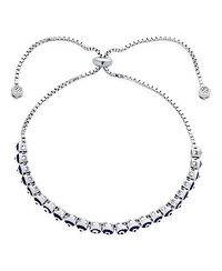 Bling Jewelry Round Shape Spiritual Protection Thin Layering Navy Blue Evil Eye Bolo Slide Style Bracelet .925 Sterling Silver Adjustable