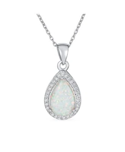 Bling Jewelry Necklace With Cz Accent Opal Teardrop Pendant In Sterling Silver