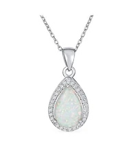 Bling Jewelry Necklace With Cz Accent Opal Teardrop Pendant In Sterling Silver