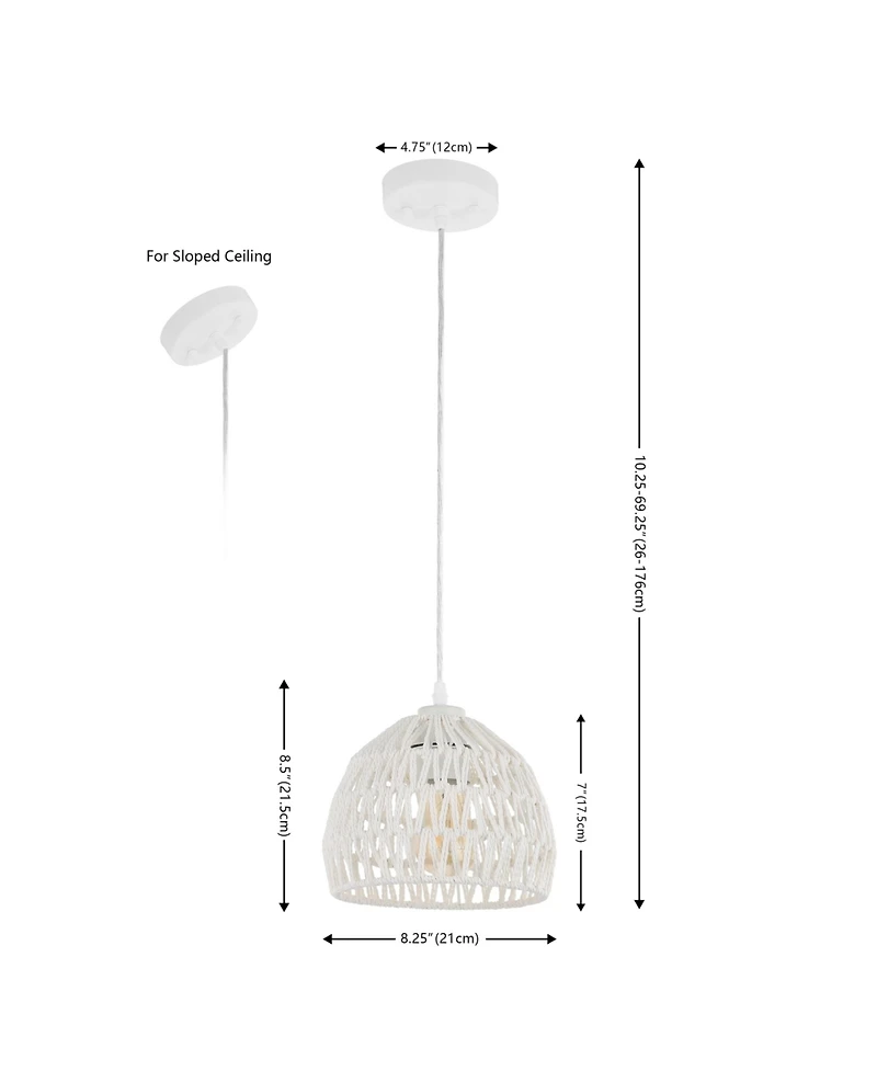 Jonathan Y Campana 8.25" 1-Light Bohemian Modern Woven Rope/Iron Led Pendant, White