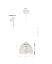 Jonathan Y Campana 8.25" 1-Light Bohemian Modern Woven Rope/Iron Led Pendant, White