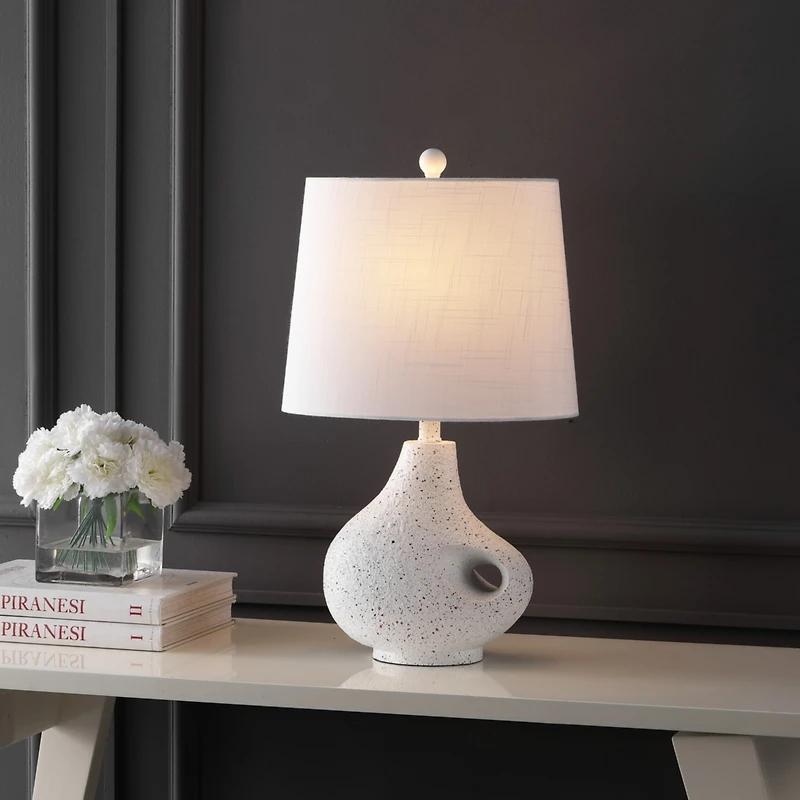Jonathan Y Charlotte 24" Minimalist Designer Iron/Resin Oval Shade Led Table Lamp, White Terrazzo