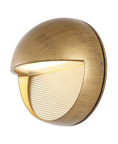 Jonathan Y Orbe 6.25" Outdoor Metal/Glass Integrated Led Wall Sconce, Antique Gold