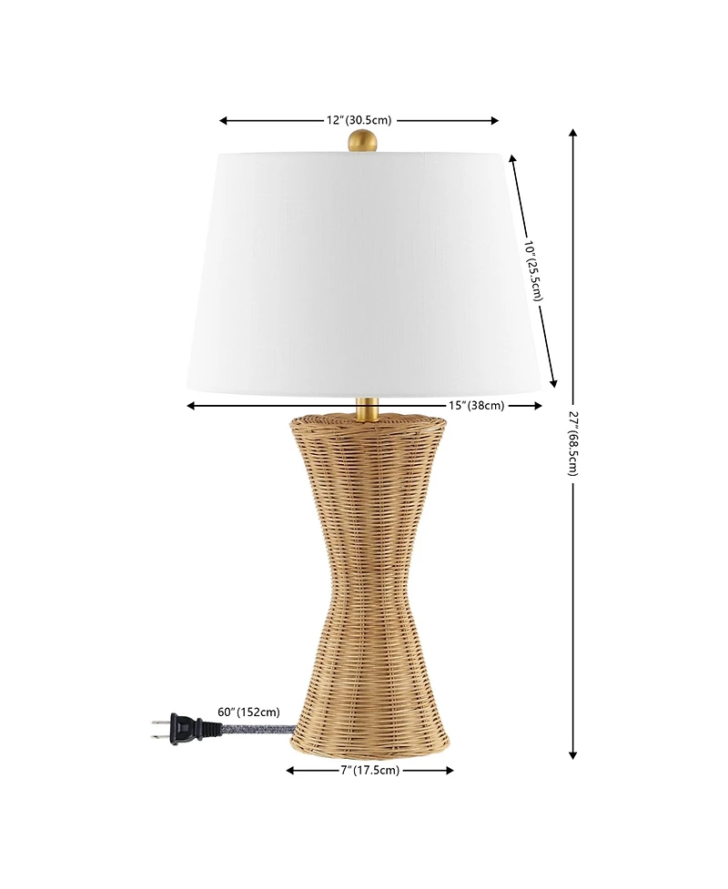 Jonathan Y Laura 27" Coastal Designer Iron/Rattan Wicker Led Table Lamp, Natural (Set of 2)