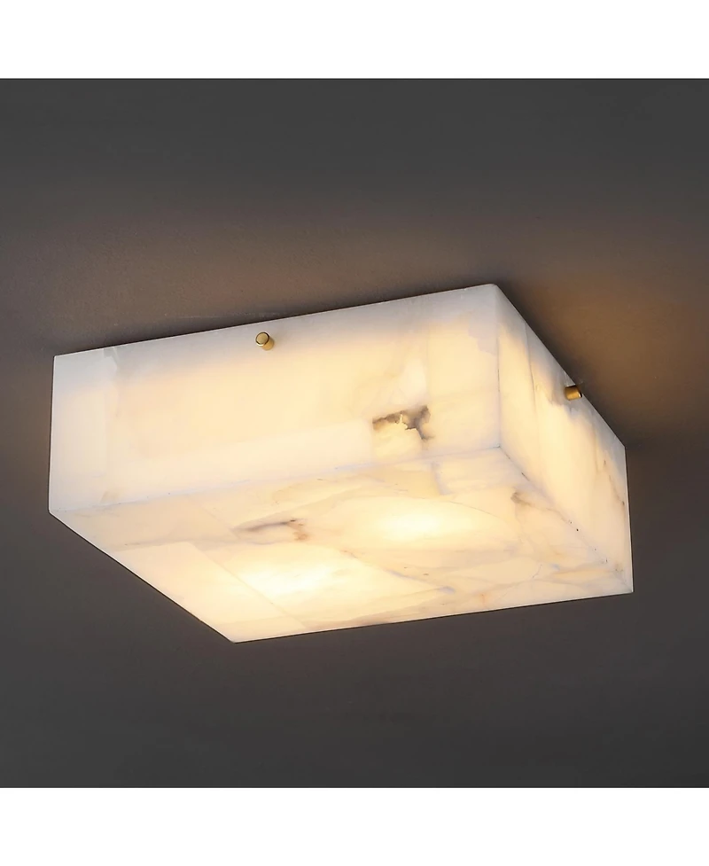 Jonathan Y Giulia 13" 2-Light Modern Contemporary Alabaster/Iron Square Led Flush Mount, White Marbling/Brass Gold