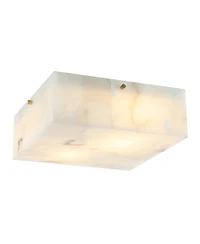 Jonathan Y Giulia 13" 2-Light Modern Contemporary Alabaster/Iron Square Led Flush Mount, White Marbling/Brass Gold
