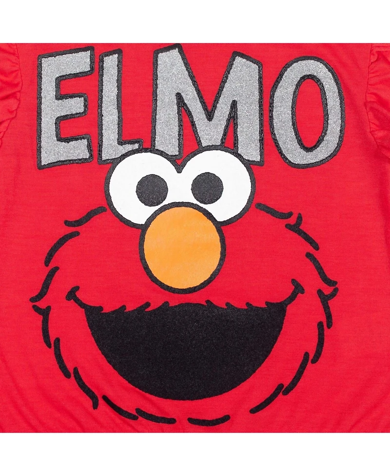 Sesame Street Little Girls Elmo Peplum T-Shirt and French Terry Shorts Outfit Set