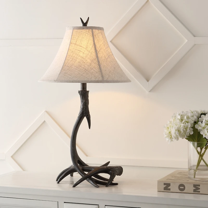 Jonathan Y Antler 27.5" Rustic Resin Led Table Lamp, Beige