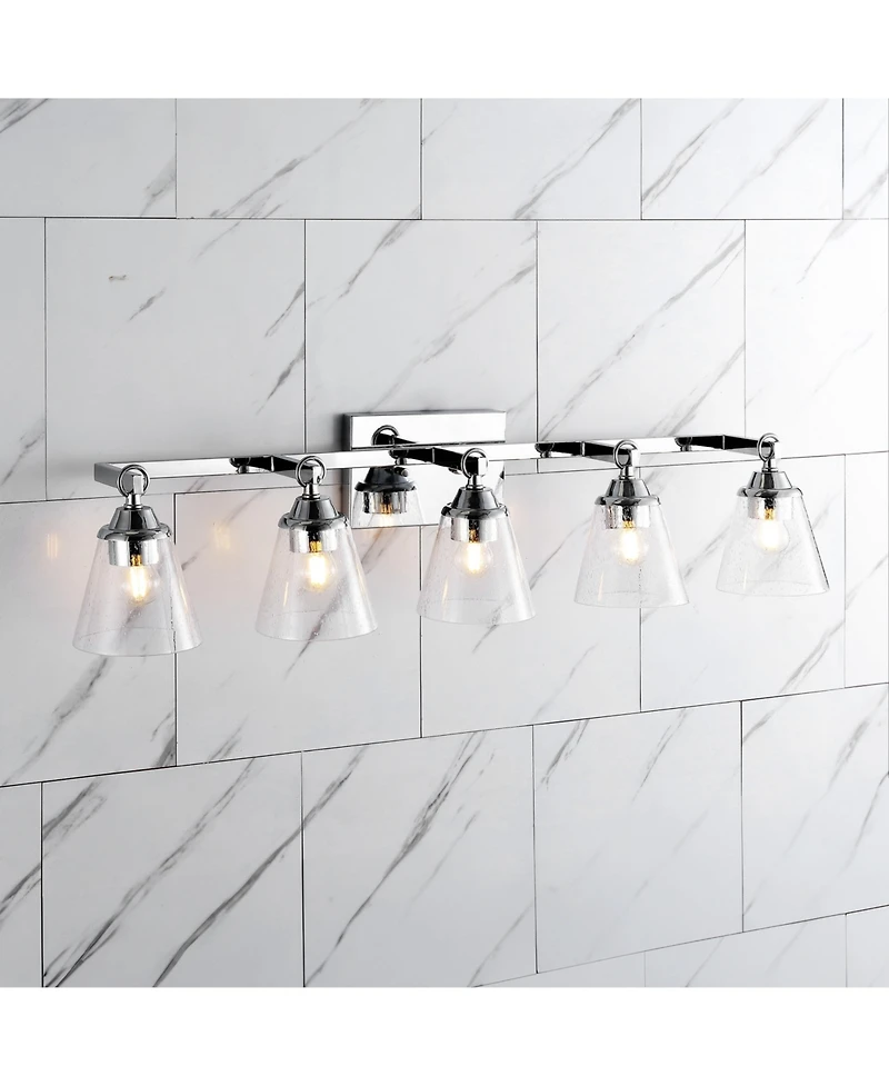 Jonathan Y Marion 36.5" 5-Light Hurricane Metal/Seeded Glass Led Vanity Light, Chrome