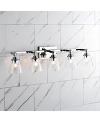 Jonathan Y Marion 36.5" 5-Light Hurricane Metal/Seeded Glass Led Vanity Light, Chrome