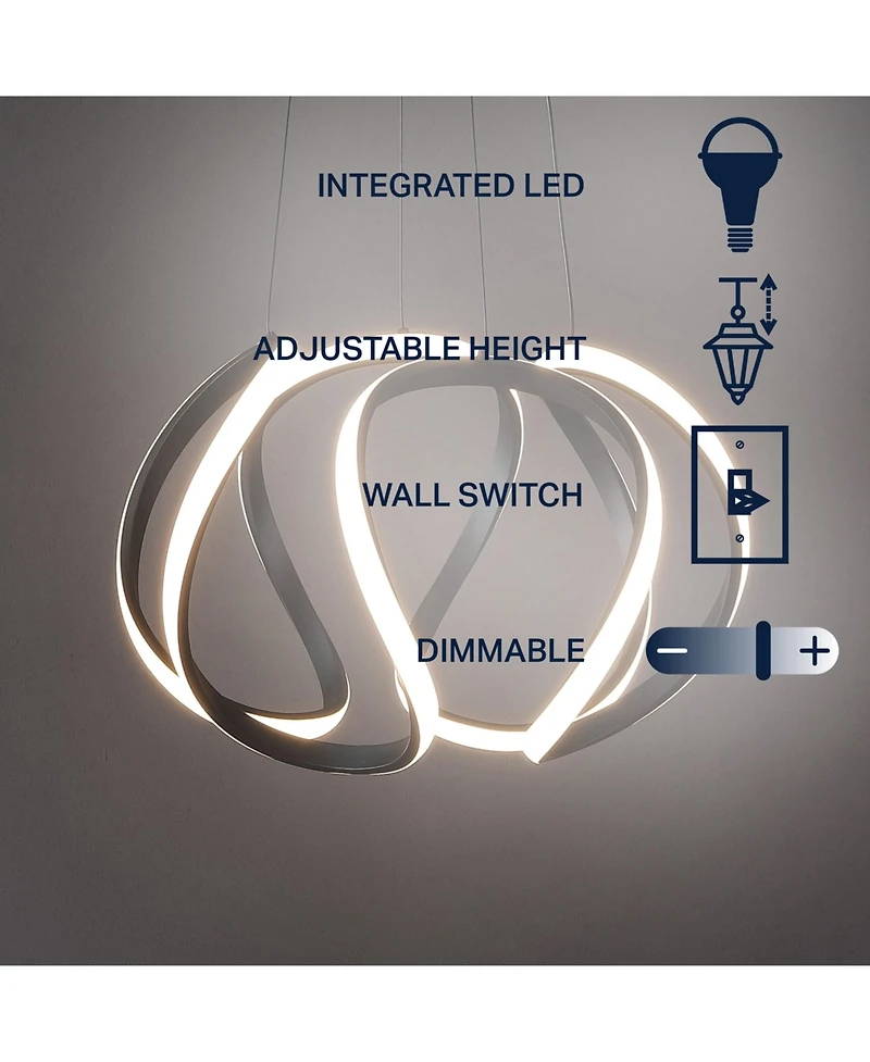 Jonathan Y Euphoria 18.5" 1-Light Contemporary Designer Aluminum/Iron Scribble Integrated Led Pendant Light, Black