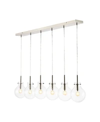 Jonathan Y Harlow 40.5" 6-Light Modern Contemporary Round Glass/Iron Led Linear Pendant, Nickel/Clear