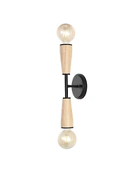 Jonathan Y Katia 5.13" 2-Light Modern Designer Iron/Wood Double Sided Hourglass Led Sconce, Light Brown/Black