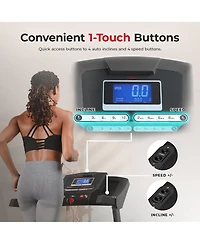 Sunny Health & Fitness Premium Smart Treadmill with Auto Incline, Speed Buttons, Double Deck Technology, Digital Performance Display, Bmi Calculator a