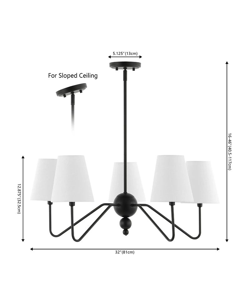 Jonathan Y Skylar 32" 5-Light Classic Minimalist Iron Inverted Gourd Led Chandelier, Black