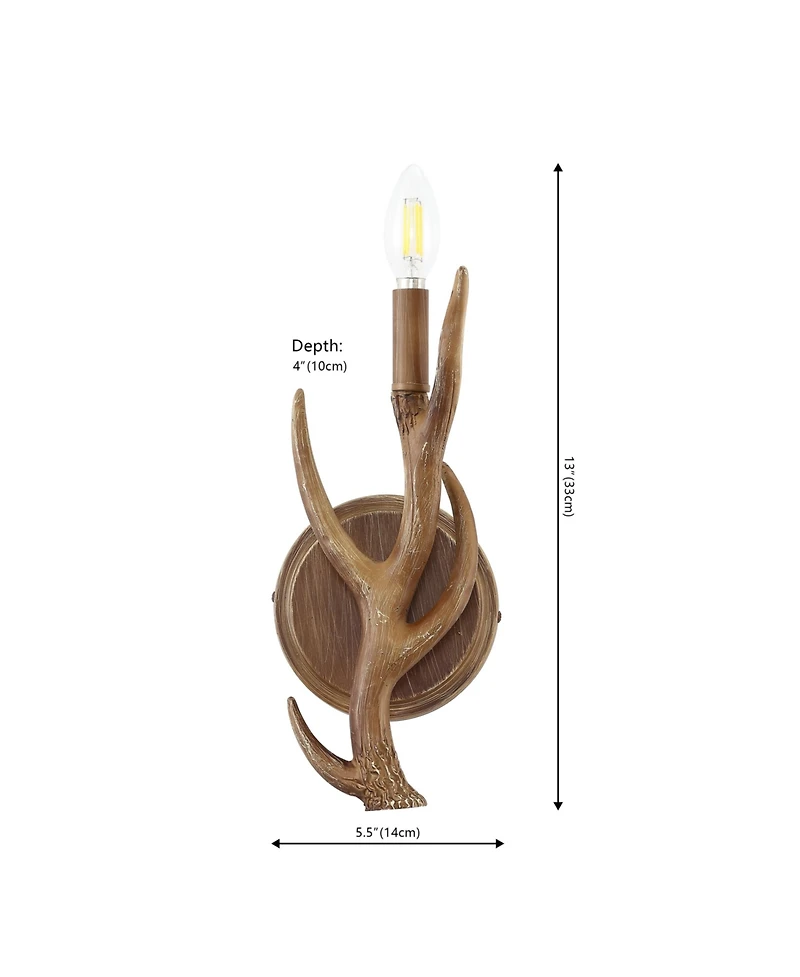 Jonathan Y Cody 5.5" 1-Light Southwestern Bohemian Resin/Iron Faux Antler Led Sconce, Brown Wood Finish (Set of 2)