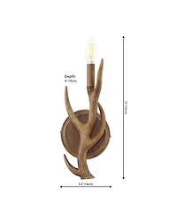 Jonathan Y Cody 5.5" 1-Light Southwestern Bohemian Resin/Iron Faux Antler Led Sconce, Brown Wood Finish (Set of 2)