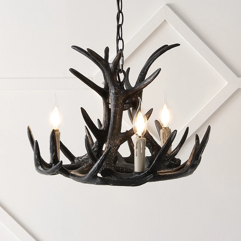 Jonathan Y Nelle 18" Adjustable Resin Antler 3-Light Dimmable Led Chandelier, Black