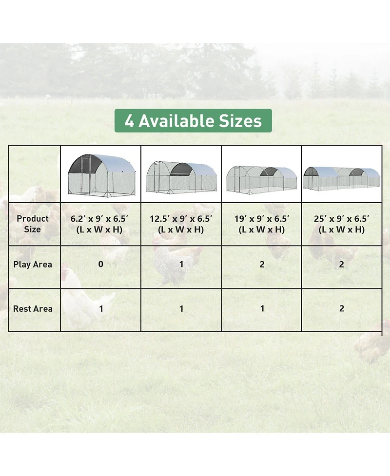 Skonyon 6.2 Feet/12.5 Feet/19 Feet Large Metal Coop Outdoor Galvanized Dome Cage with Cover