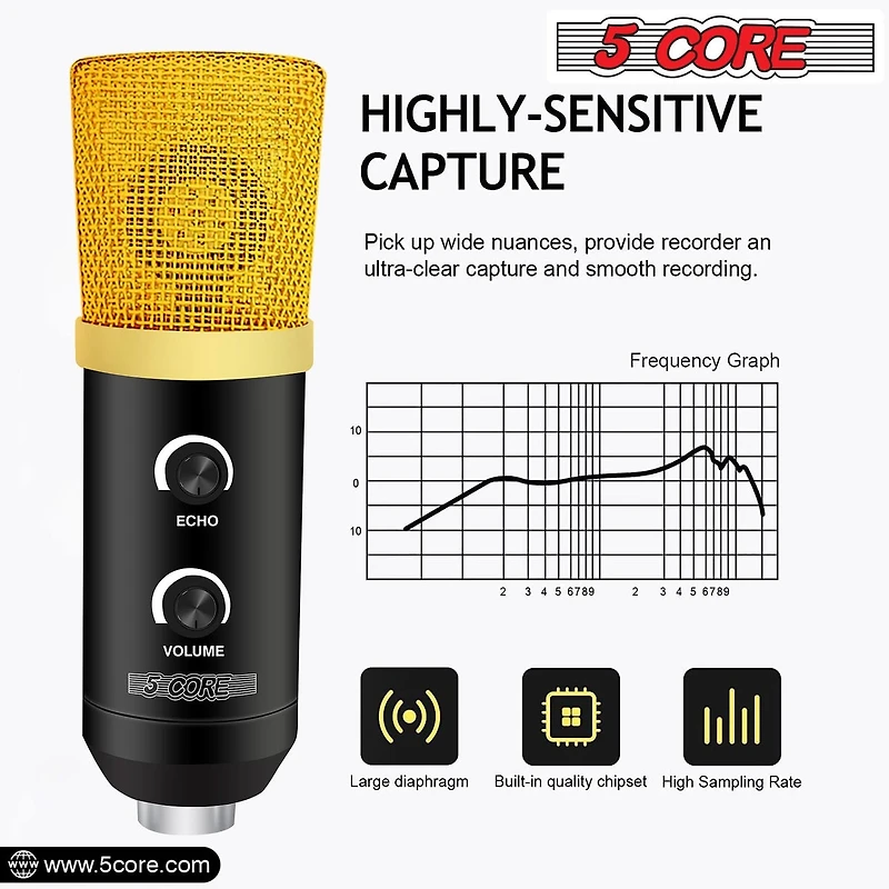 5 Core Podcast Equipment Bundle Professional Studio Xlr Condenser Recording Microphone Kit for vocals