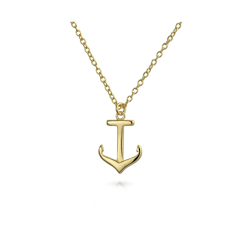 Bling Jewelry Set Of 2 Nautical Ship Wheel Layering Boat Anchor Pendant Necklace Gold Plated Sterling Silver Jewelry Set